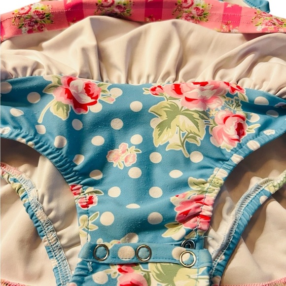 Olive Mae Baby Girl Floral Blue and Pink Swimsuit Size 18 Months - Picture 6 of 7